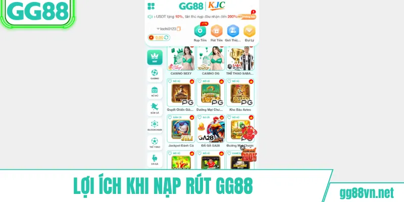 Lợi ích khi nạp rút GG88
